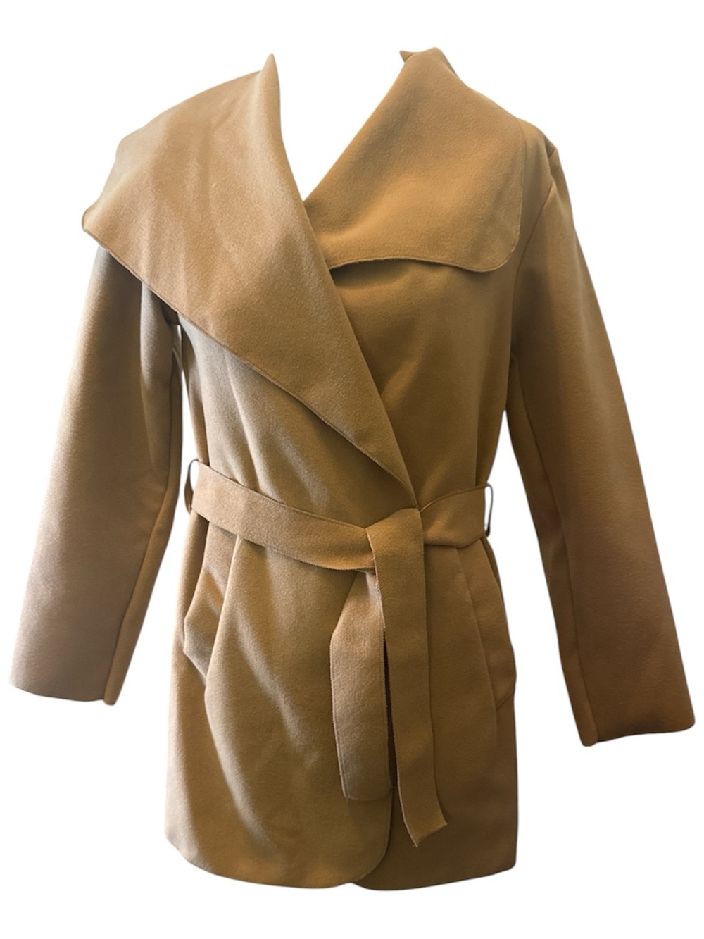 Womens Jacket Camel Wrap Belted Plush Coat